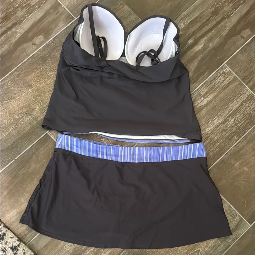 Striped Blue and Black Tankini Top